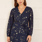 Mela Navy Foil Star Print Long Sleeve Midi