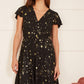 Mela Black Foil Star Print Wrap Skater Dress