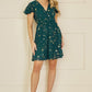 Yumi Green Foil Star Print Wrap Skater Dress
