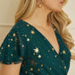 Yumi Green Foil Star Print Wrap Skater Dress