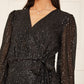 Mela Black Sequin Long Sleeve Frill Wrap Dress