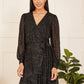 Mela Black Sequin Long Sleeve Frill Wrap Dress