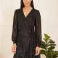 Mela Black Sequin Long Sleeve Frill Wrap Dress