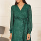 Mela Green Sequin Long Sleeve Frill Wrap Dress