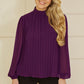 Yumi Plum Pleated Long Sleeve Top With High Neck