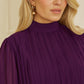 Yumi Plum Pleated Long Sleeve Top With High Neck
