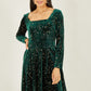 Mela Green Star Foil Print Long Sleeve Skater Dress