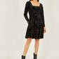 Yumi Black Star Foil Print Long Sleeve Skater Dress