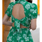 Mela Green Floral Print Skater Dress With Back Tie