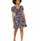 Mela Navy Floral Mini Skater Dress With Tie Front