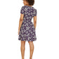 Mela Navy Floral Mini Skater Dress With Tie Front