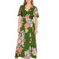 Mela Green Floral Ruched Waist Maxi Dress With Split Hemline