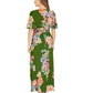 Mela Green Floral Ruched Waist Maxi Dress With Split Hemline