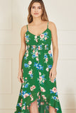 Mela Green Floral High Low Frill Midi Dress