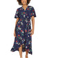 Mela Navy Floral Wrap Dress With Frill Hem