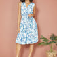 Yumi Blue Floral Wrap Over Skater Dress