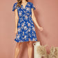 Yumi Navy Floral Print Skater Dress