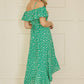 Yumi Green Ditsy Print Bardot Midi Dress With Dip Hem