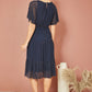 Yumi Navy Dot Print Mesh Stretch Midi Skater Dress