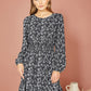 Mela Black Floral Print Ruched Waist Long Sleeve Skater Dress