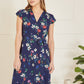 Mela Navy Daisy Print Wrap Over Midi Dress With Dipped Hem