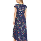 Mela Navy Daisy Print Wrap Over Midi Dress With Dipped Hem