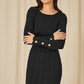 Yumi Black Shimmer Fitted Midi Dress With Button