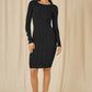 Yumi Black Shimmer Fitted Midi Dress With Button