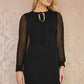 Yumi Black Rib Knit Fitted Dress With Sheer Sleeve Design