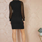 Yumi Black Rib Knit Fitted Dress With Sheer Sleeve Design