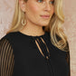 Yumi Black Rib Knit Fitted Dress With Sheer Sleeve Design