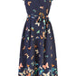 Yumi Navy Butterfly Print Dip Hem Midi Wrap Dress