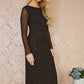 Yumi Black Mesh Bodycon Midi Dress With Tie Back and Diamantes