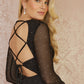 Yumi Black Mesh Bodycon Midi Dress With Tie Back and Diamantes