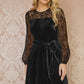 Yumi Black Velvet Skater Dress With Lace Sleeves