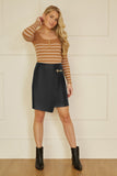 Yumi Black Faux Leather Wrap Mini Skirt