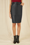 Yumi Black Faux Leather Midi Pencil Skirt With Matching Belt