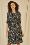 Mela Black Dash Print Skater Dress With Buckle