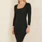 Yumi Black Fitted Knit Midi Dress With Side Split
