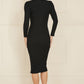 Yumi Black Fitted Knit Midi Dress With Side Split