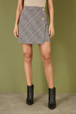 Mela Grey Checked Wrap Mini Skirt With Button Detail