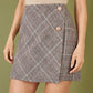 Mela Grey Checked Wrap Mini Skirt With Button Detail