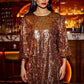 Yumi Gold Sequin Tunic Dress With Balloon Sleeves