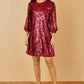 Yumi Burgundy Sequin Tunic Dress With Balloon Sleeves