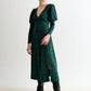 Moa Sustainable Marl Puff Sleeve V Neck Midi Dress - Green