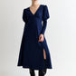 Moa Sustainable Marl Puff Sleeve V Neck Midi Dress - Navy