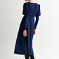 Moa Sustainable Marl Puff Sleeve V Neck Midi Dress - Navy