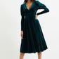 Louche Moa Velvet Stripe V Neck Midi Dress
