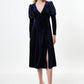 Moa Velvet V-Neck Midi Dress - Navy