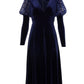Moa Velvet V-Neck Midi Dress - Navy
